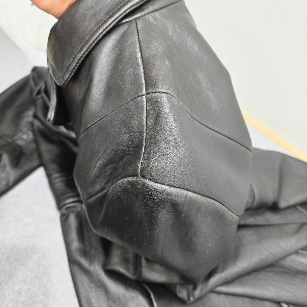 Vintage 90s Leather Jacket Coat Women's L Black Alt Grunge Goth Classic Matrix - Picture 5 of 16